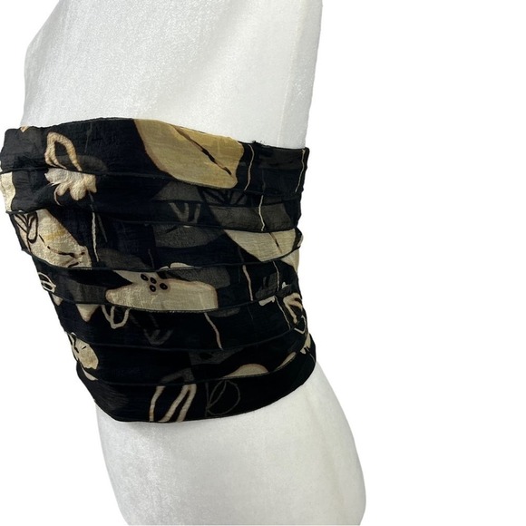 Armani Collezioni Silk Bandeau Sz 6 Black & Beige Floral Layered Strapless Top - Picture 6 of 15
